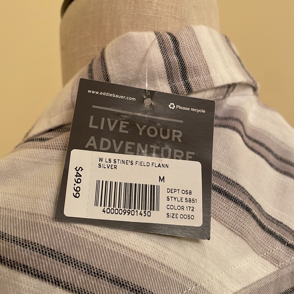 NWT Eddie Bauer Women’s 100% Cotton Striped Button-Up Shirt Size M - Picture 4 of 5
